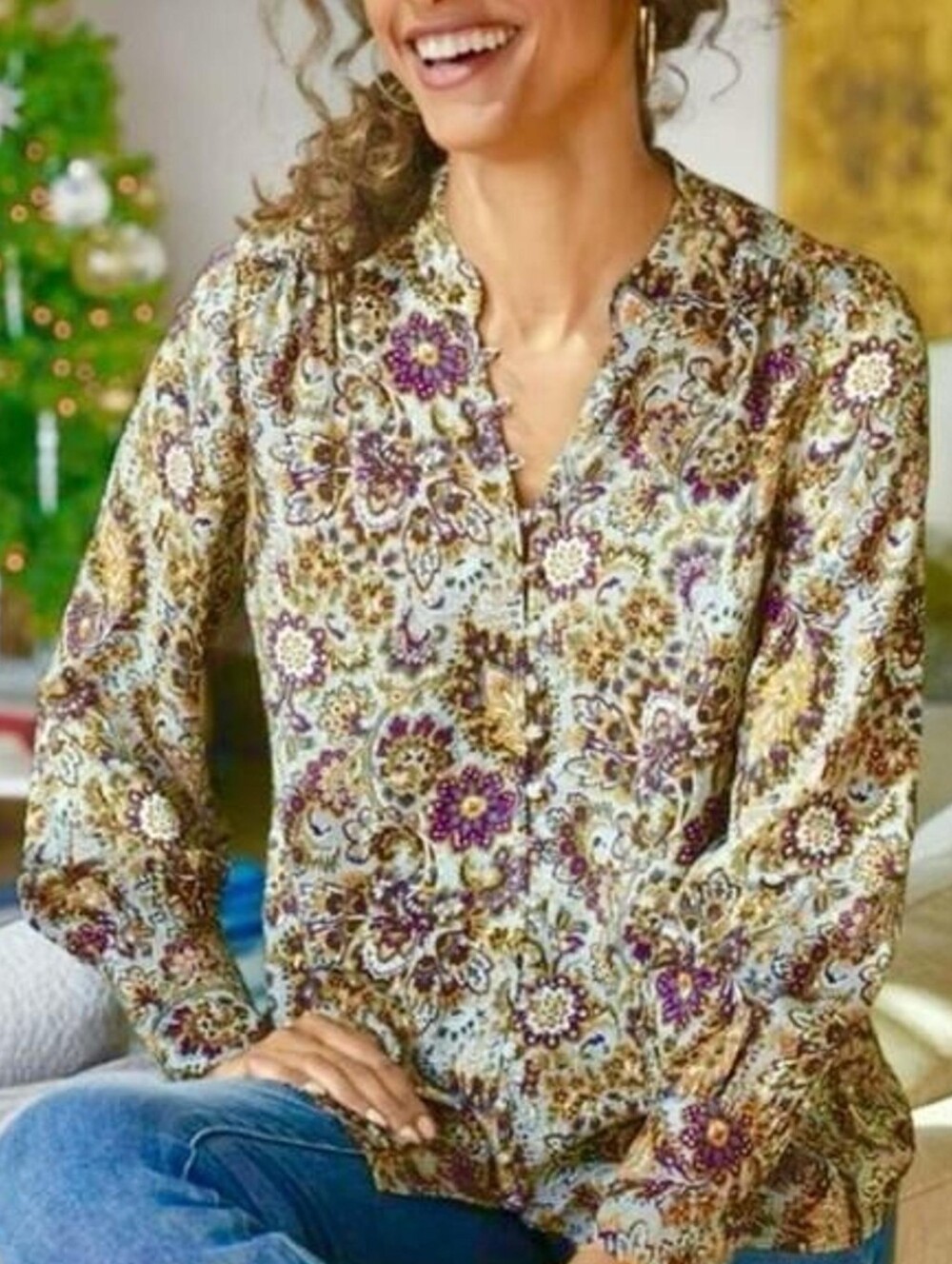 EUC Soft Surroundings Via Alpina Blouse in Multi Paisley